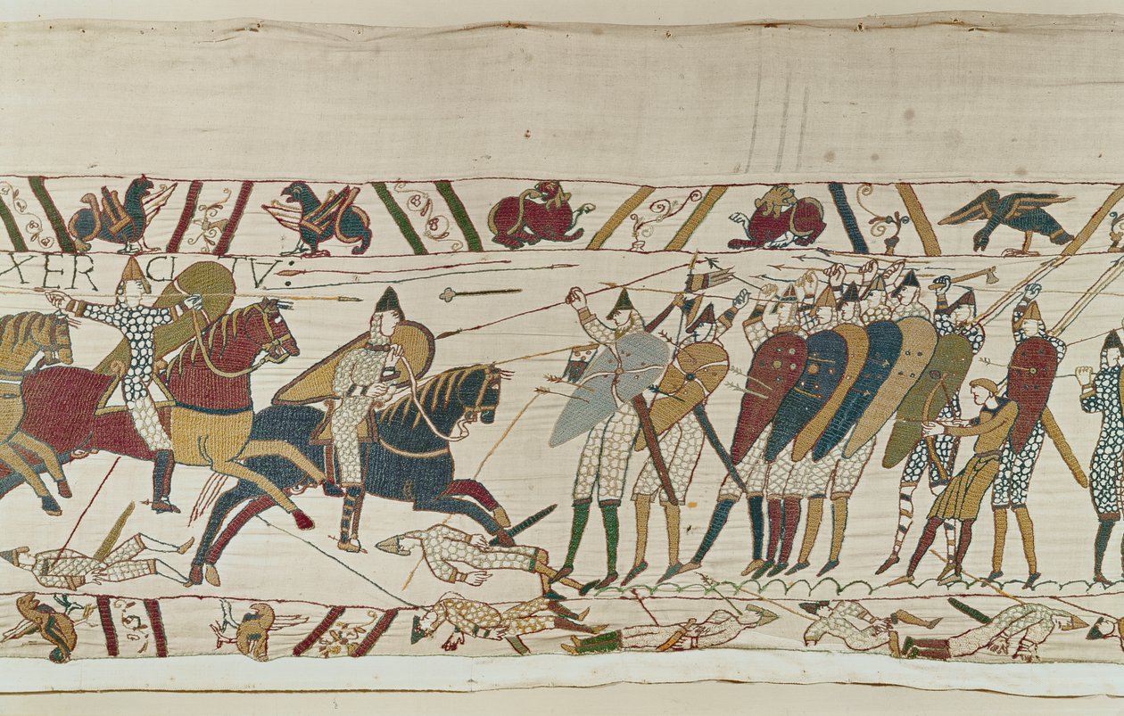 Norman süvarileri İngiliz kalkan duvarı Bayeux Goblen
