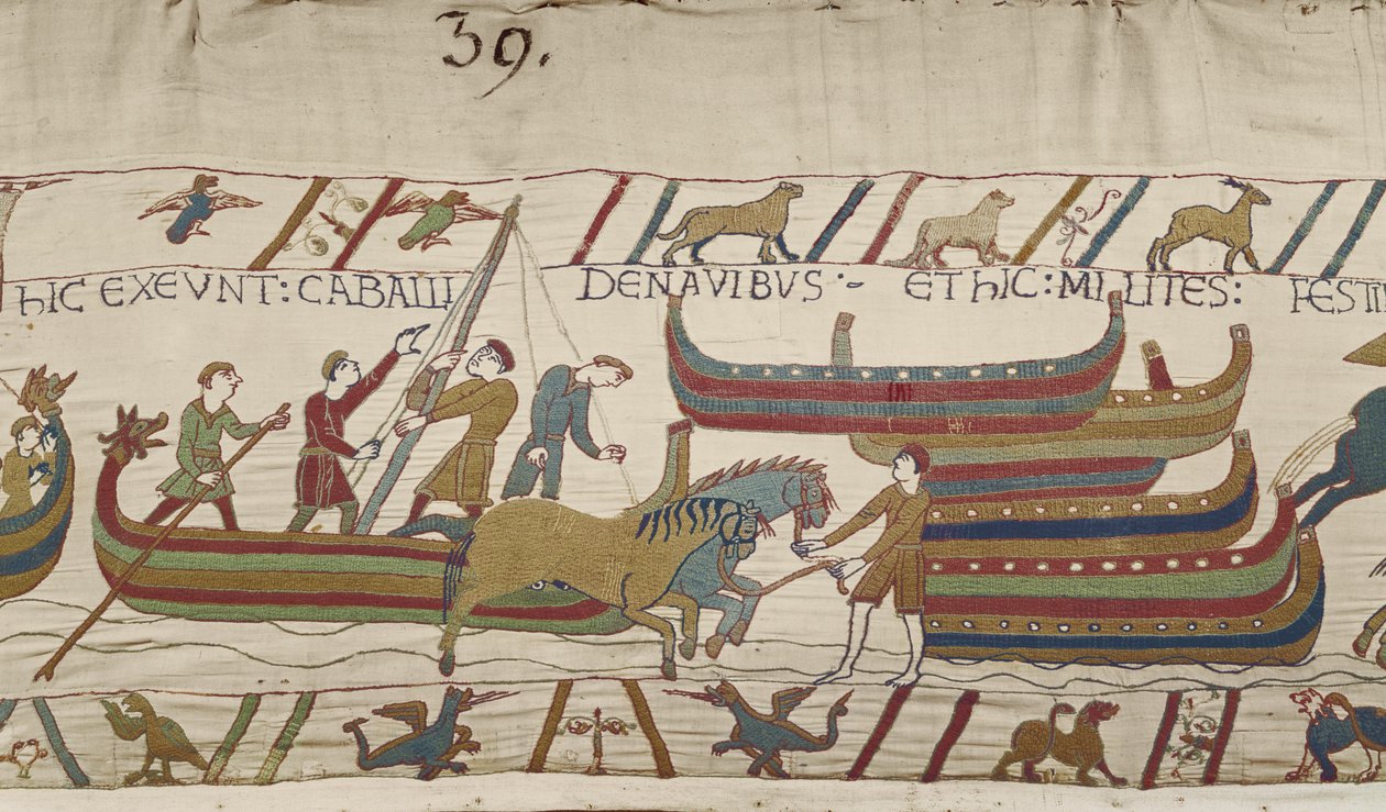 Norman gemilerinden atları boşaltmak, Bayeux Goblen by Unbekannt Unbekannt