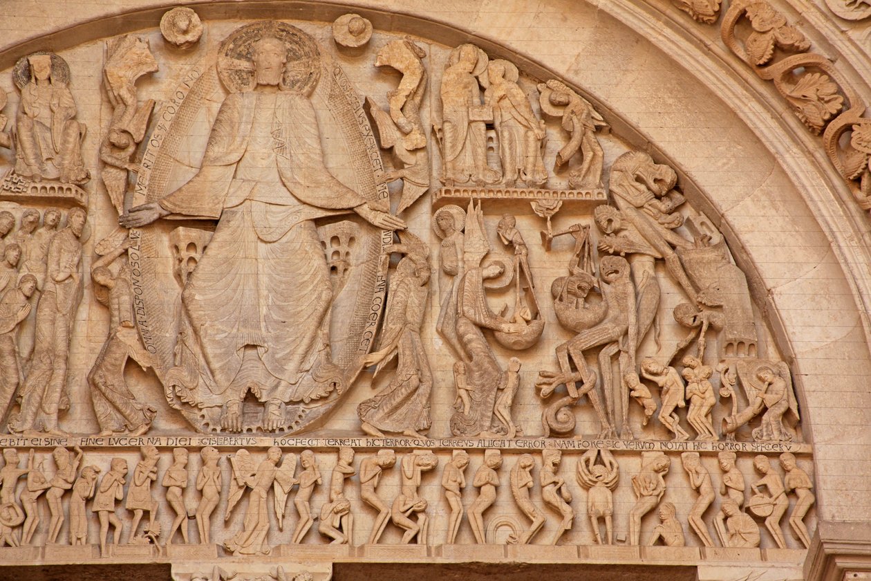 Autun katedrali: Batı portalının kulak zarı: Son Yargıda İsa: sağ taraf by Unbekannt Unbekannt