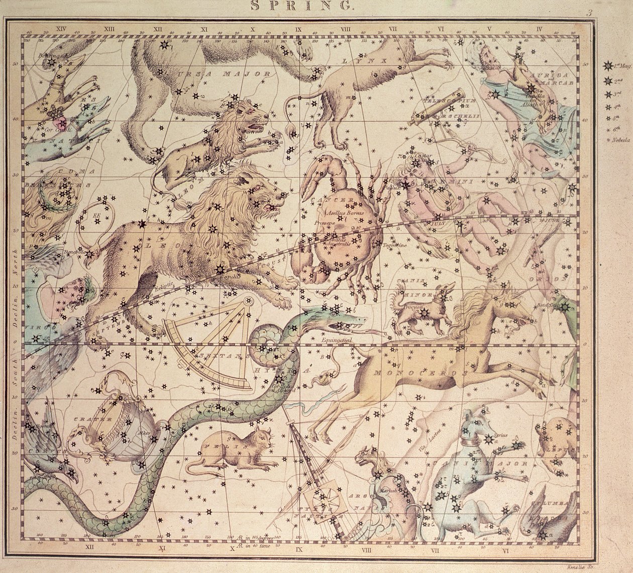 Gök haritası: Zodyak işaretleri, astrolojik aletler ve yıldızların konumlarını gösteren bahar, John Emslie tarafından oyulmuş by Unbekannt Unbekannt