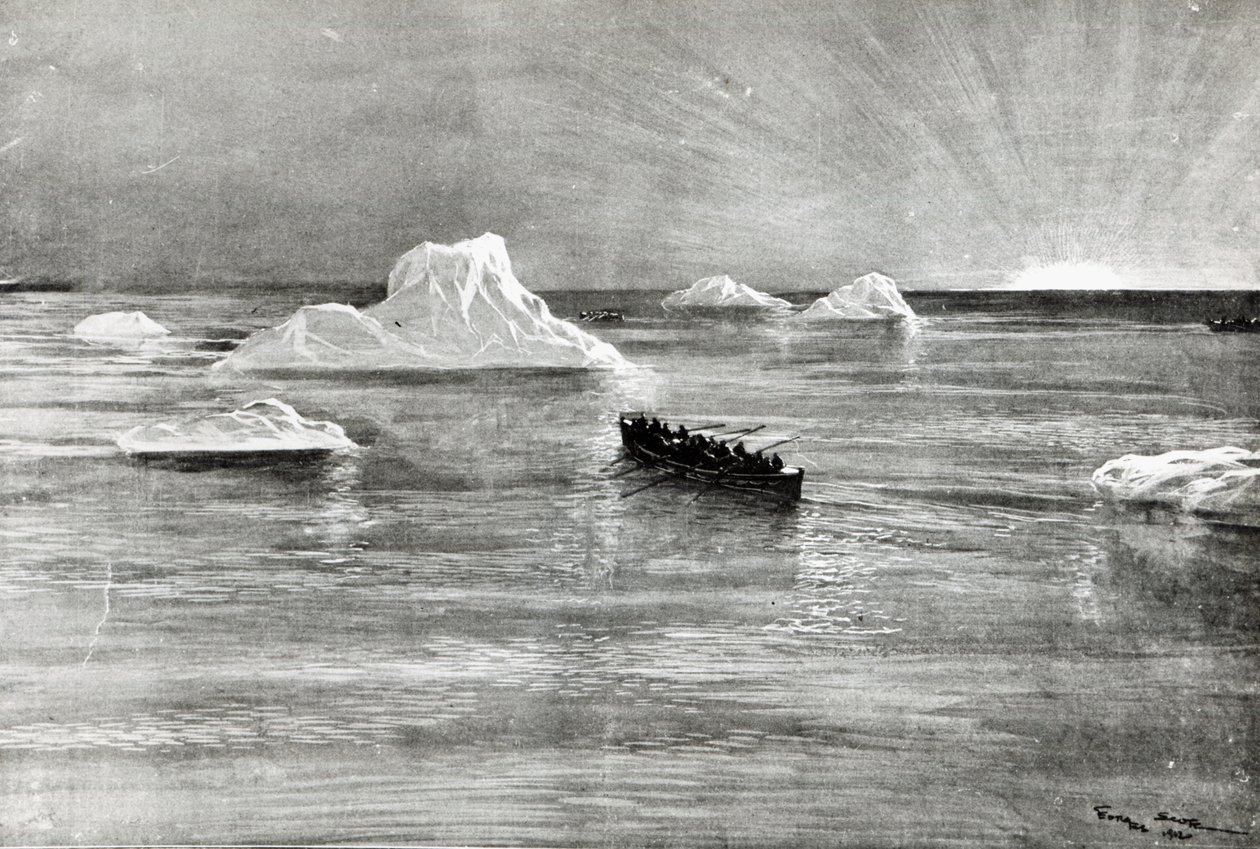 "Titanik" filikalarından birinde kurtarılan Yolculardan bazıları için Şafak Vakti, 1912 by Unbekannt Unbekannt