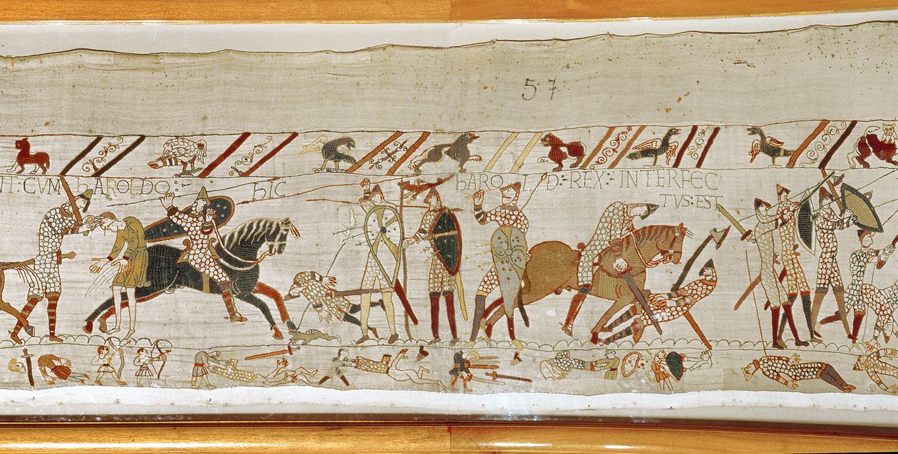 Birçoğu savaşta düşer ve Kral Harold ölür, Bayeux Goblen by Unbekannt Unbekannt