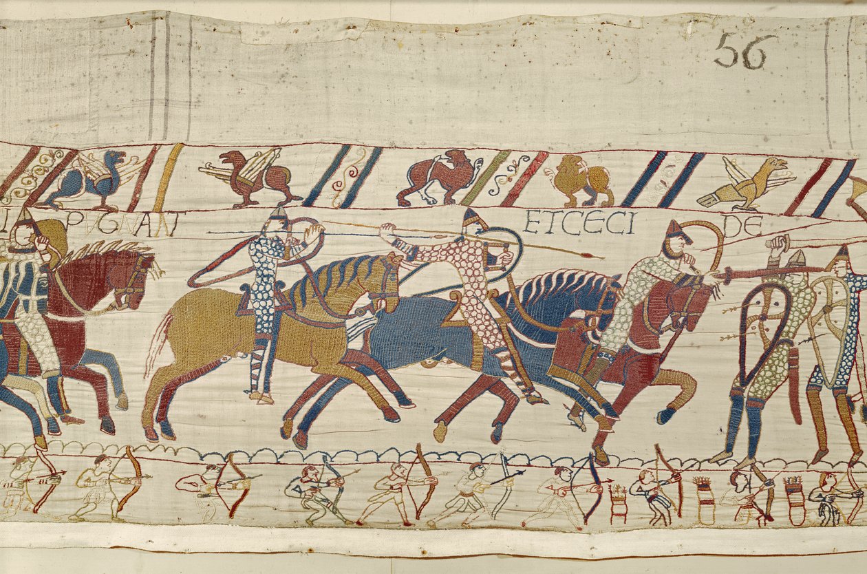 Normanlar, King Harold, Bayeux Tapestry ile birlikte olanlarla savaşır ve öldürür by Unbekannt Unbekannt