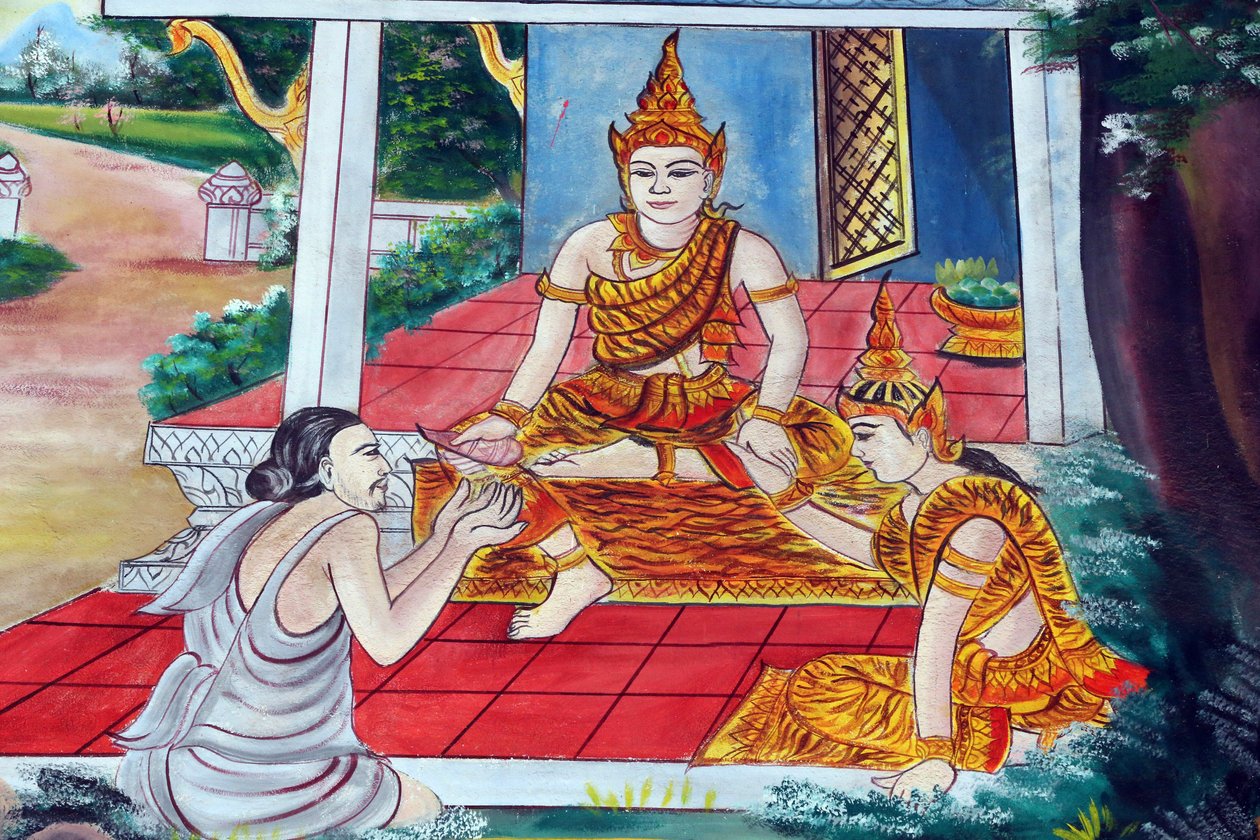 20151029, Vientiane, Laos : Wat Inpeng Budist tapınağı. Jataka Masalları, Buda