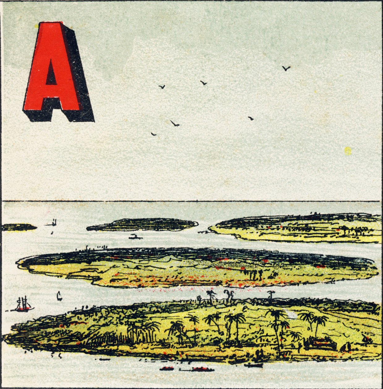 C: Takımadalar. Aynı denizde birleşmiş bir adalar grubudur - Coğrafi Alfabeden alınmış gravür. Guerin-Muller et Cie, yayıncılar, Paris by Unbekannt