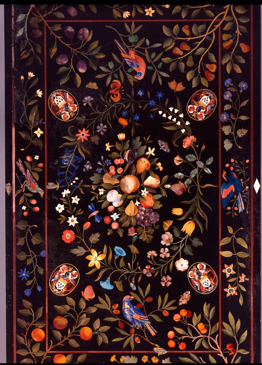 Çeşitli mermer ve lapis lazuli kakmalı bir Floransalı pietra dura masa üstü, ortalanmış meyve teşhiri, c.1670 by Unbekannt