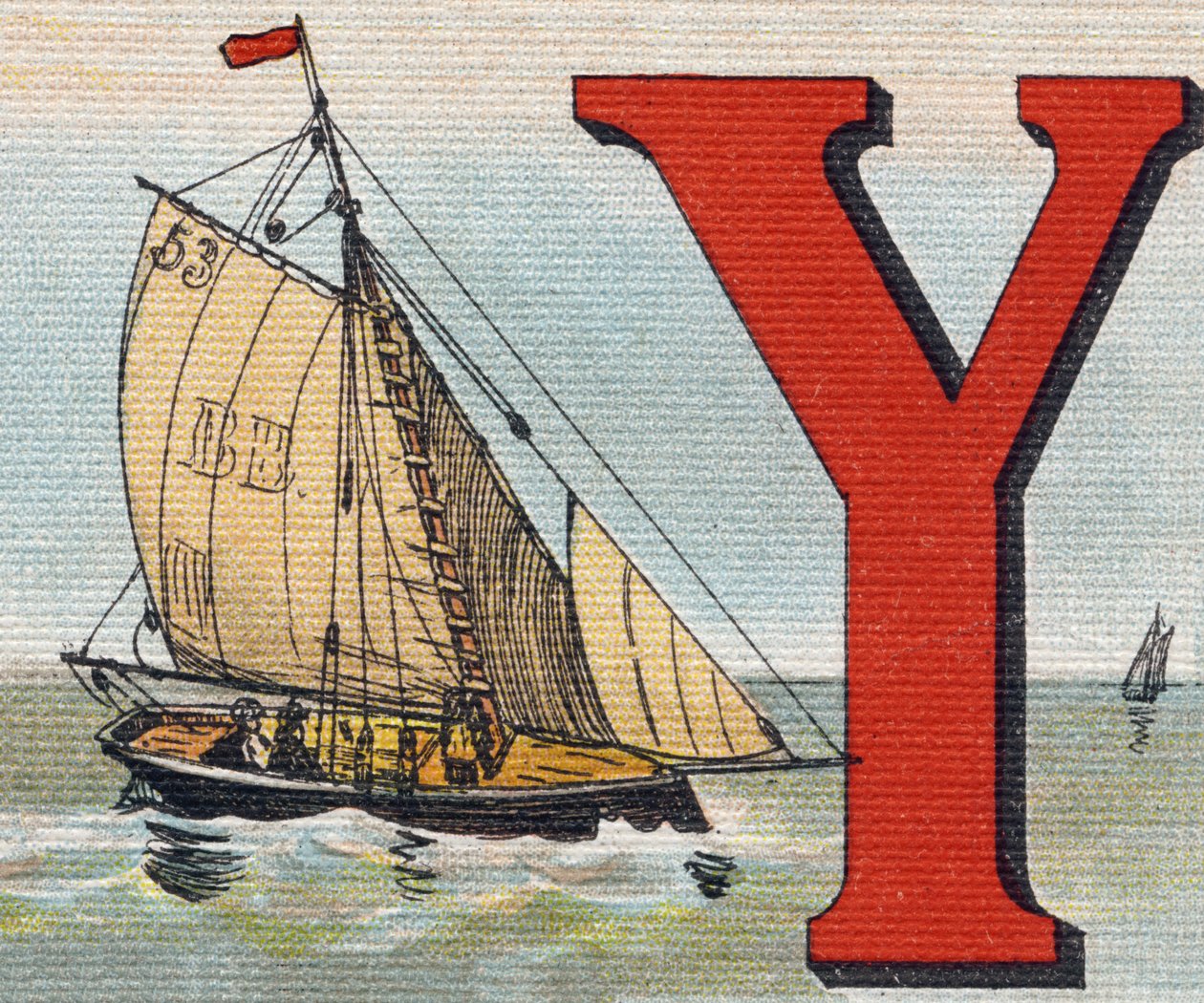 Bir yat. "Alphabet de ma petite fille" gravürü. Bernardin-Bechet ve Fils, kitapçı-yayıncılar, Paris, 1895 civarı. Tuval üzerine kırılmaz albüm. Bibliotheque des Bebes. 12 sayfa. Bir okuma yöntemi ve açıklayıcı bir abecedary içeren albüm. karartmak: by Unbekannt