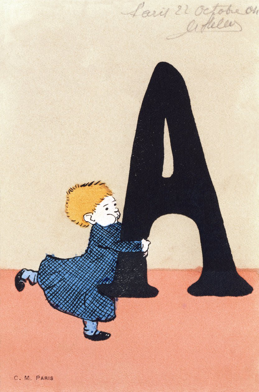 A for Catch - Çocuk Alfabesi. CM editörü, Paris. El boyaması kartpostallar, 1904