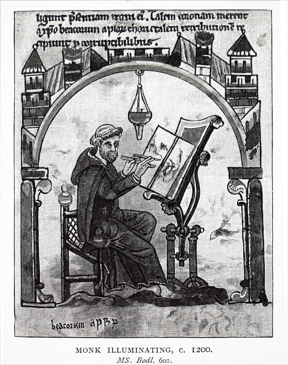 Bir el yazması aydınlatan bir keşiş by Unbekannt