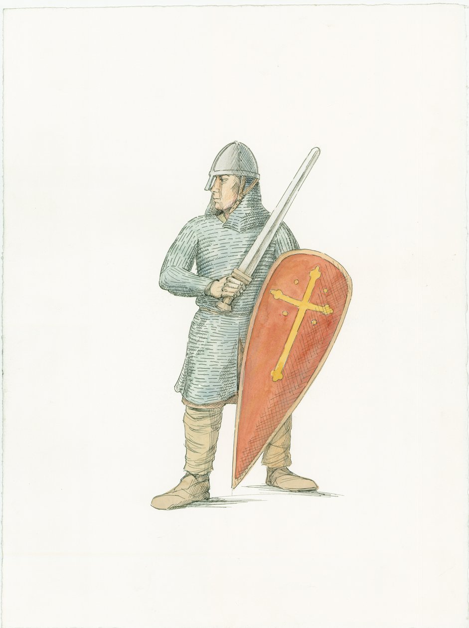 1066 dolaylarında bir Norman şövalyesini gösteren bir rekonstrüksiyon çizimi by Unbekannter Künstler