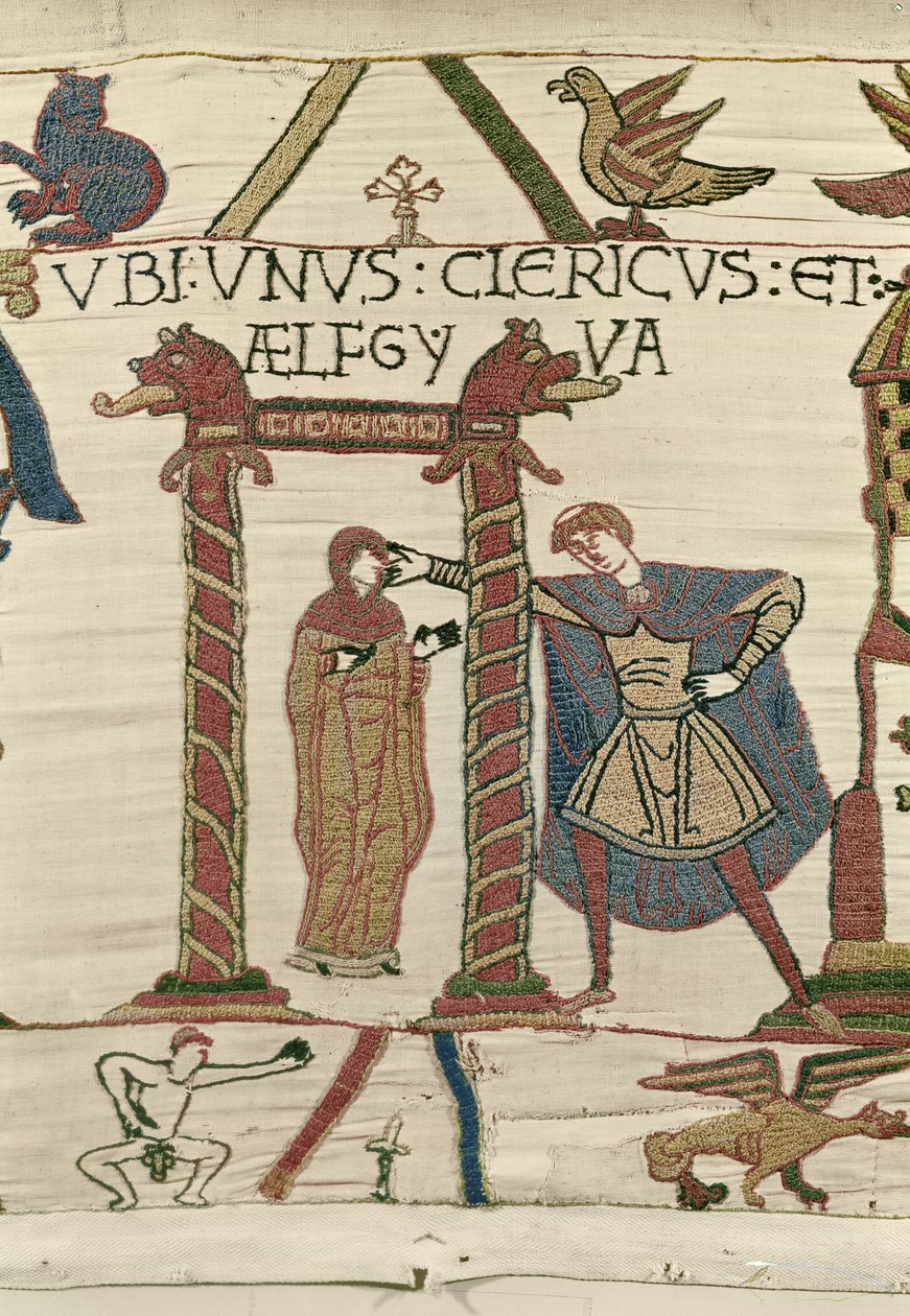 Aelfgyva ve rahip, Bayeux Goblen (keten üzerine yün nakışı) by Unbekannt