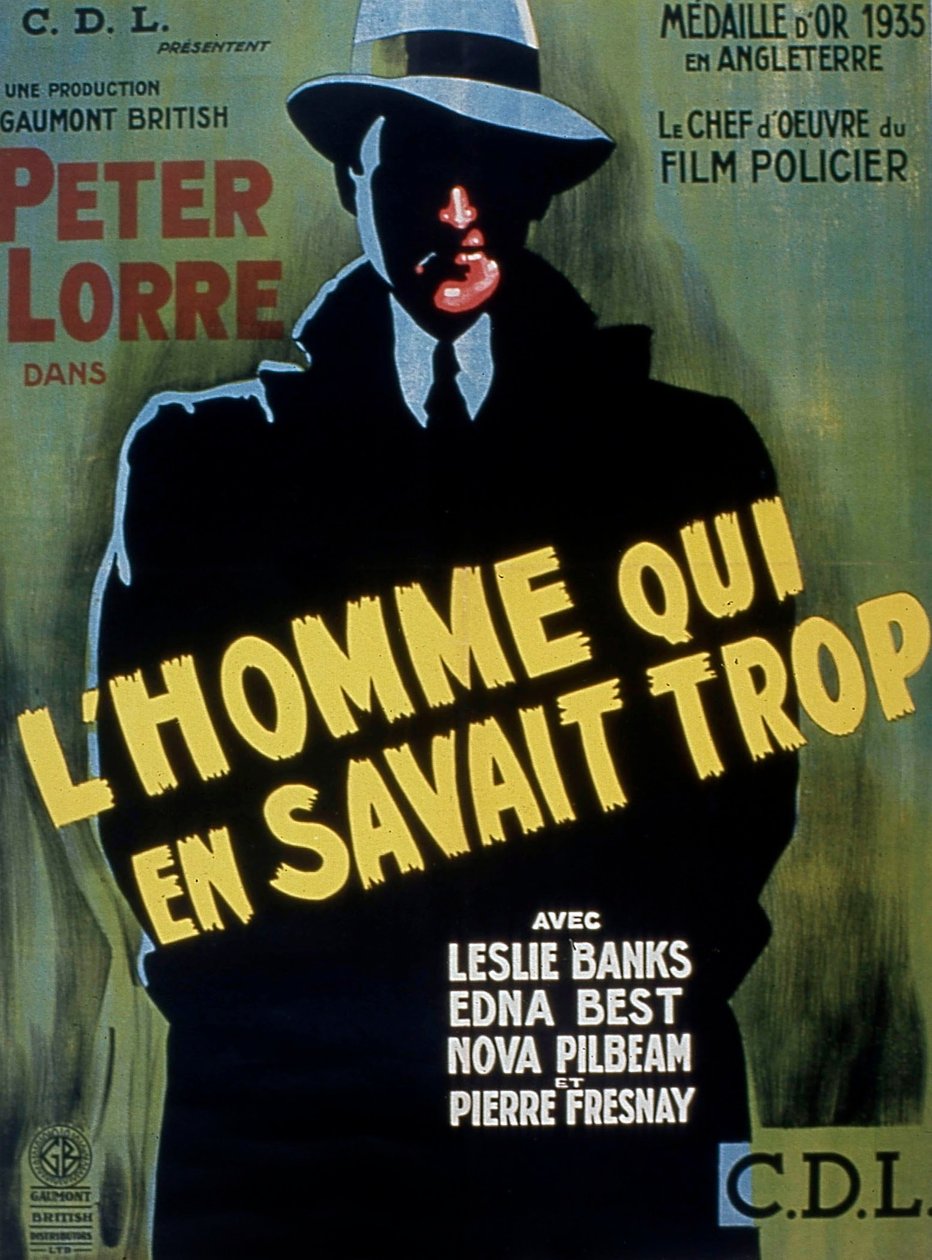 Peter Lorre ile AlFredhitchCock tarafından yönetilen KAWAN ÇOK MECH film afişi 1934 by Unbekannt