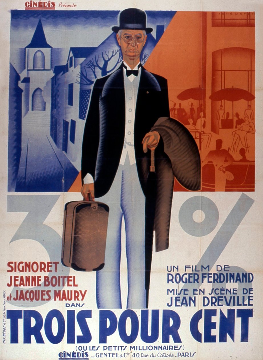 Yüzde üç film afişi JeanDreville 1933, Fransa by Unbekannt