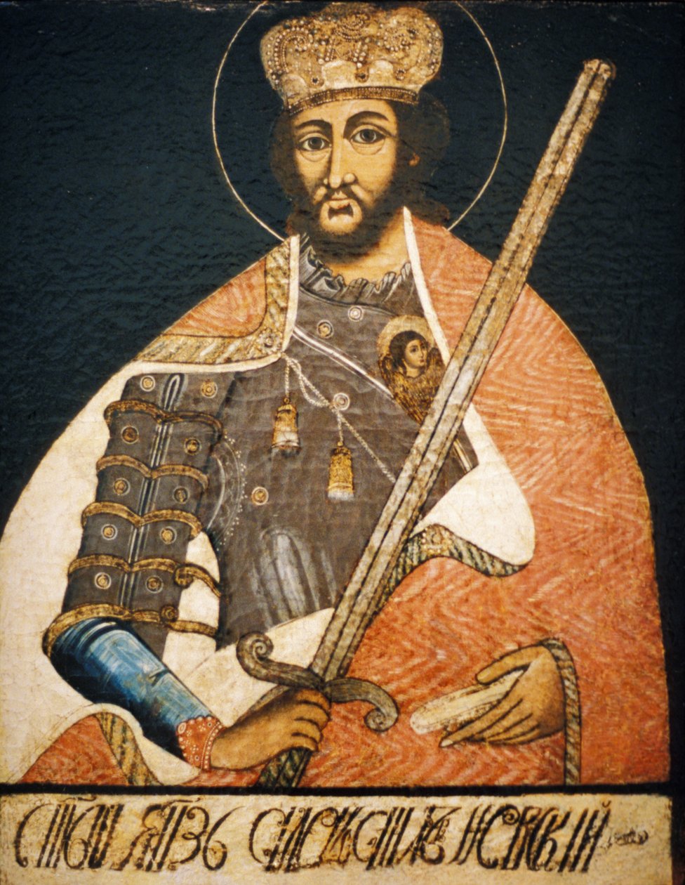 Alexander Nevsky, 18. Yüzyılın Başlarından Bilinmeyen Bir Sanatçı Tarafından Bir Portrede Bir Savaşçı Aziz Olarak Tasvir Edildi, Devlet Tarih Müzesi, Moskova. by Unbekannter Künstler