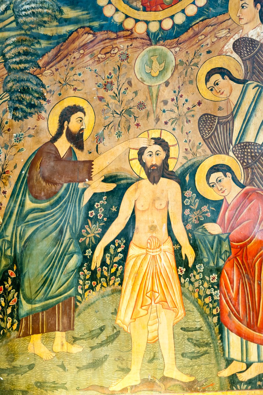 Ermeni Apostolik Kilisesi; Duvar; Ürdün'de Vaftizci Yahya tarafından İsa Mesih'in Vaftizi; Bethlehem Kilisesi veya Bedkhem Kilisesi; Culfa bölgesi veya Jolfa; İsfahan; İran; Asya by Unbekannt
