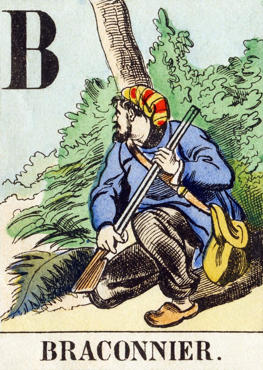 B : Braconnier - Avcılık Alfabesi, c.1890 (gravür) by Unbekannt