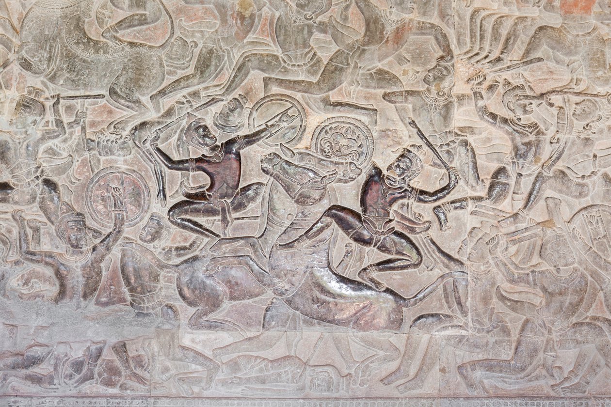 Angkor wat, Kamboçya'nın doğu galerisindeki alçak kabartmalar by Unbekannter Künstler