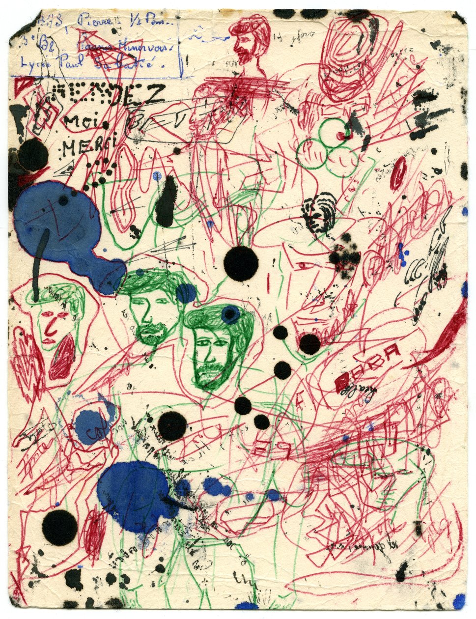 Lekeler ve karalamalarla kaplı kurutma kağıdı, 1960 civarı (çizim) by Unbekannter Künstler
