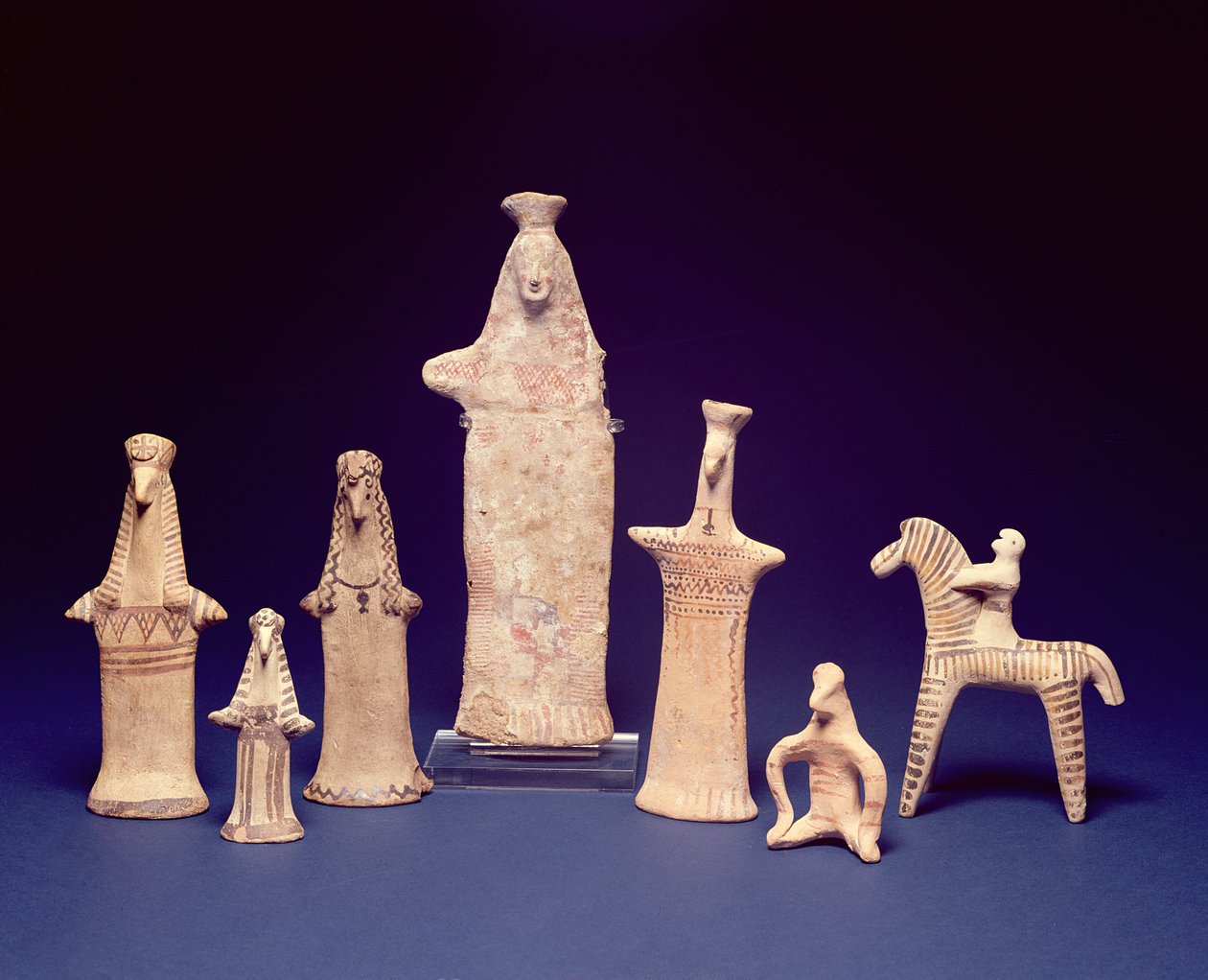 Boeotian Grubu: Ayakta, Çömelmiş Figürler ve Bir Süvari, MÖ 600-550 dolayları (boyalı pişmiş toprak) by Unbekannt