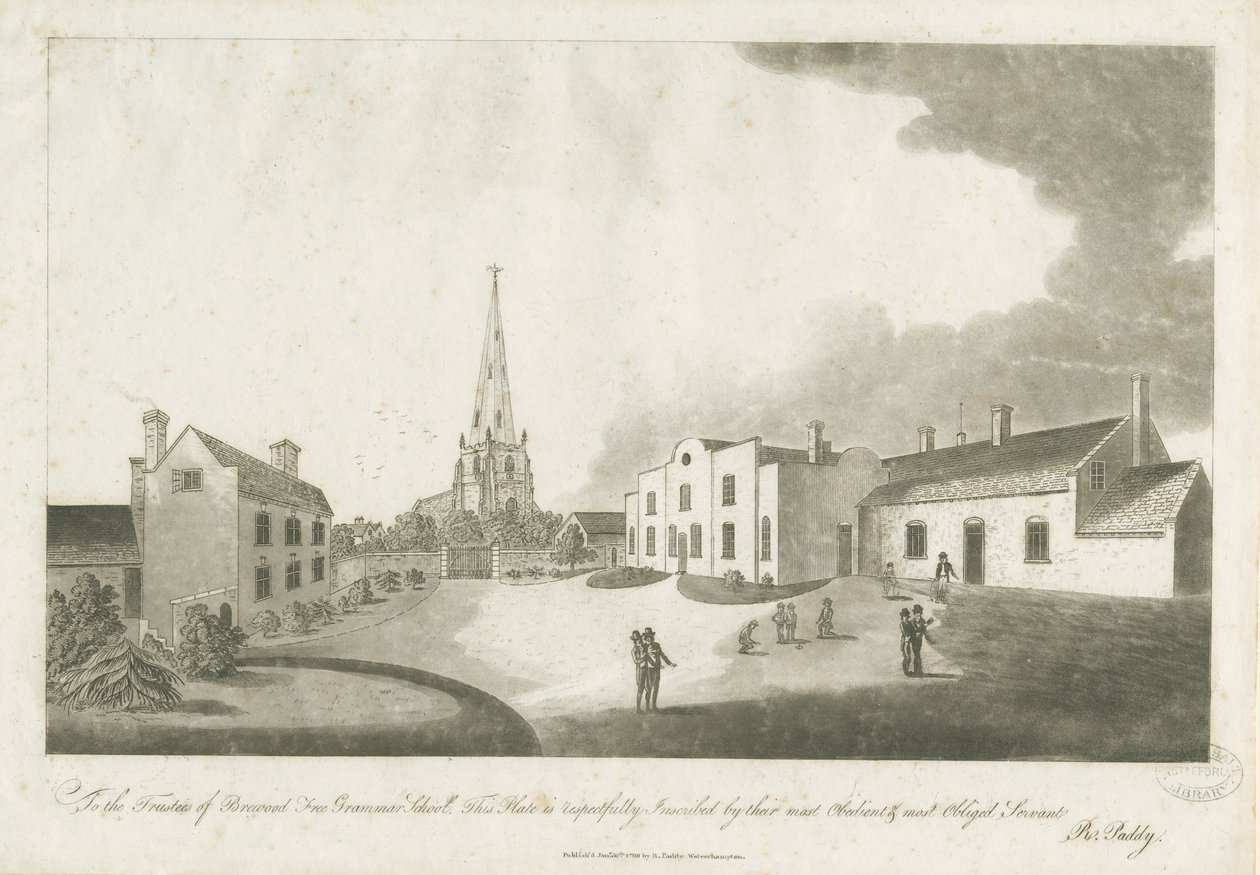 Brewood Gramer Okulu: aquatint gravür, 30 Ocak 1799 by Unbekannt