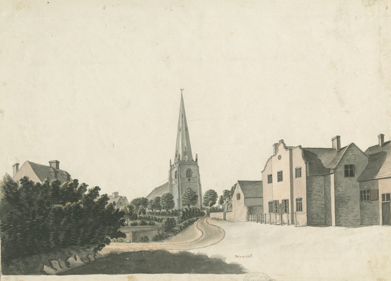 Brewood Gramer Okulu: renkli kalem çizimi, nd [?19th Century] by Unbekannt