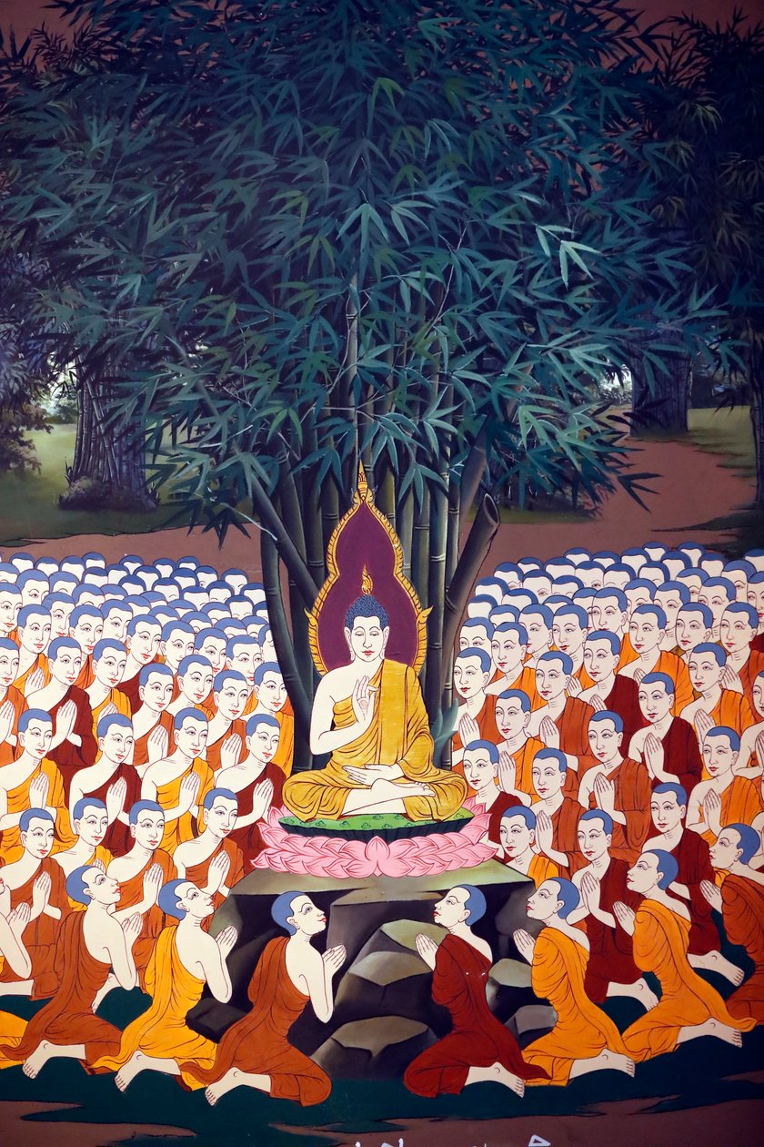 Buda öğrencilerine öğretiyor, Duvar freski, Wat Botum tapınağı, Phnom Penh, 2022 (fotoğraf) by Unbekannter Künstler