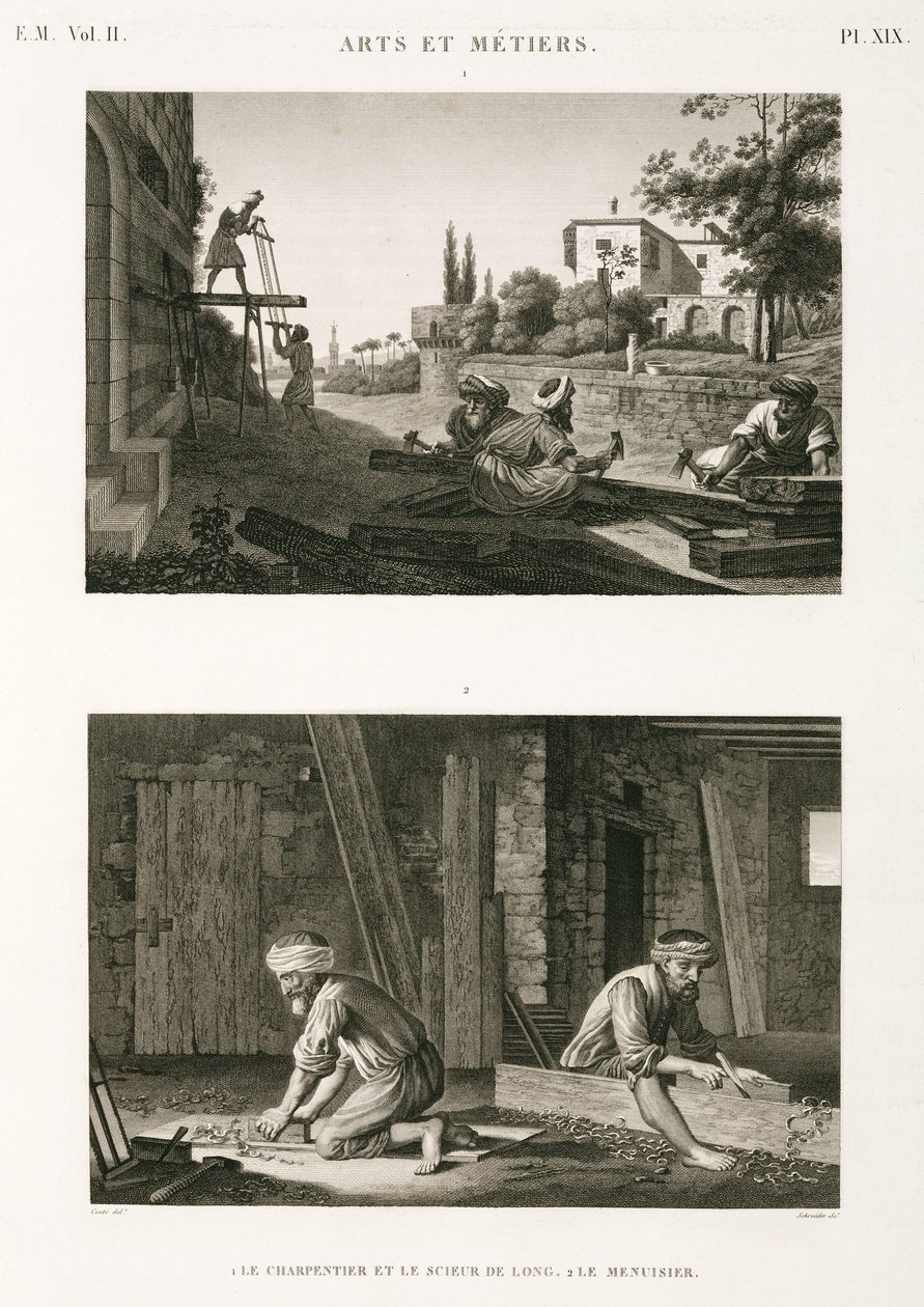 Bina İnşaatı ve Onarımı Marangozlar ve marangozlar, Mısır, c 1798 by Unbekannt