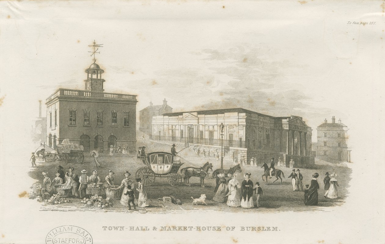 Burslem - Belediye Binası ve Pazar Evi: gravür, nd [1836] by Unbekannt