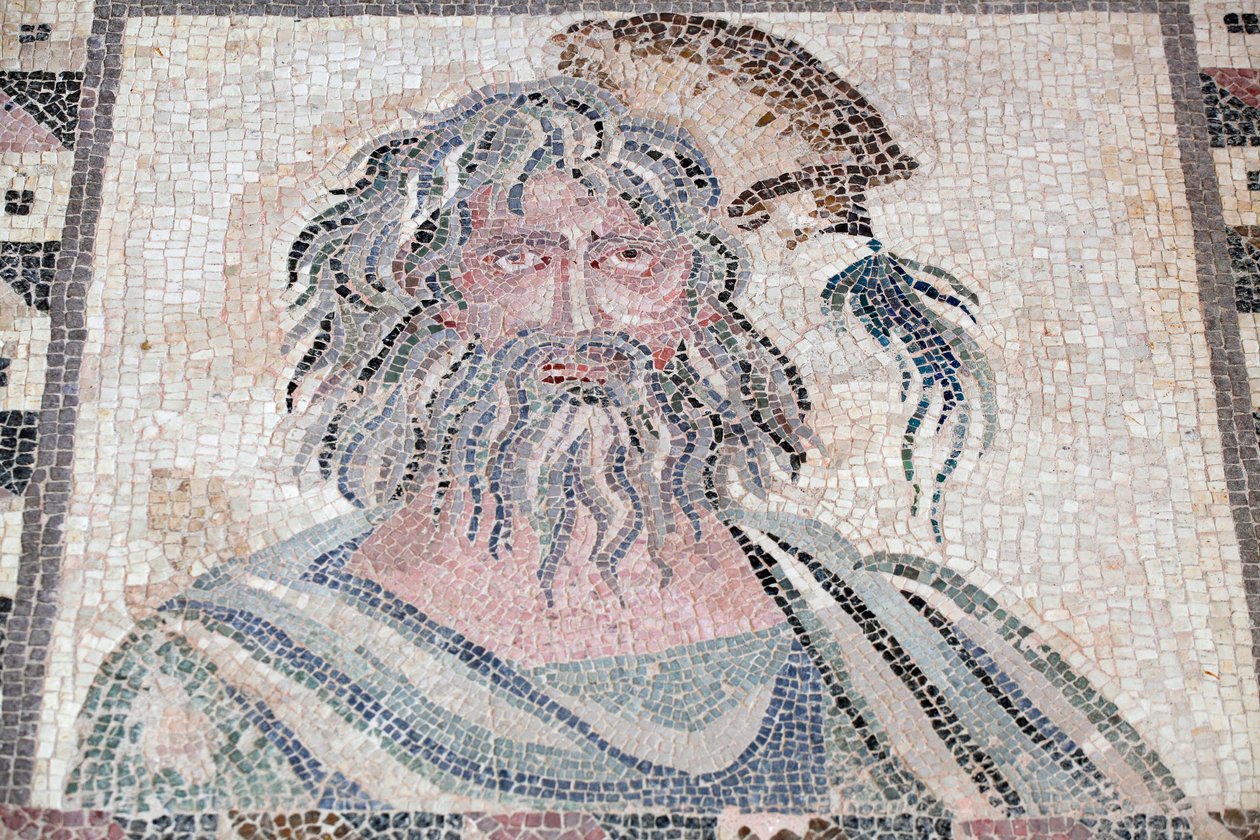 Kış Büstü - Dört Mevsim panelinin detayı - Baf mozaikleri, Dionysos Evi - MS 2. Yüzyılın Sonu - Kıbrıs - Kışın Kişileştirilmesi - Dört mevsim mozaiğinin detayı - Baf Mozaikleri, Dionysos Evi - Son II. Yüzyıl kıç by Unbekannt