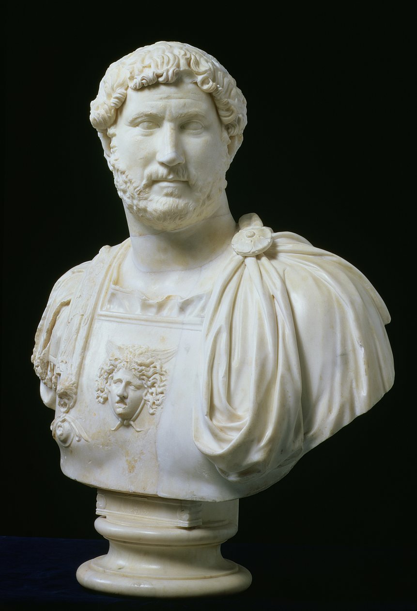 İmparator Hadrian Büstü (Publius Aelius Hadrianus) (76-138), MS 130 civarı (mermer) by Unbekannt