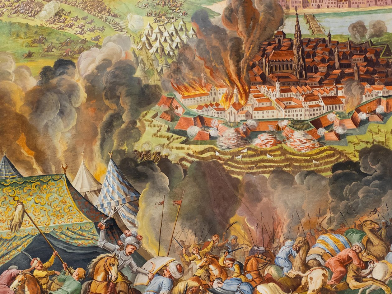 St. Catherine Kilisesi'nin yan koridorundaki tavan freski, 1683'te Viyana'nın hizmetten çıkarılması, Habsburg Mozolesi, Graz, Styria, Avusturya, Avrupa (fotoğraf) by Unbekannter Künstler