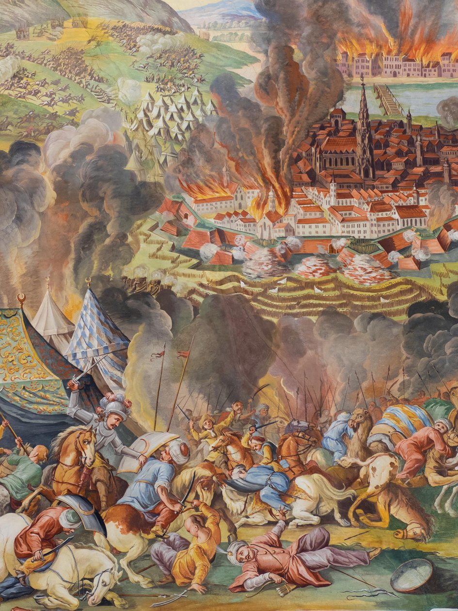St. Catherine Kilisesi'nin yan koridorundaki tavan freski, 1683'te Viyana'nın hizmetten çıkarılması, Habsburg Mozolesi, Graz, Styria, Avusturya, Avrupa (fotoğraf) by Unbekannter Künstler