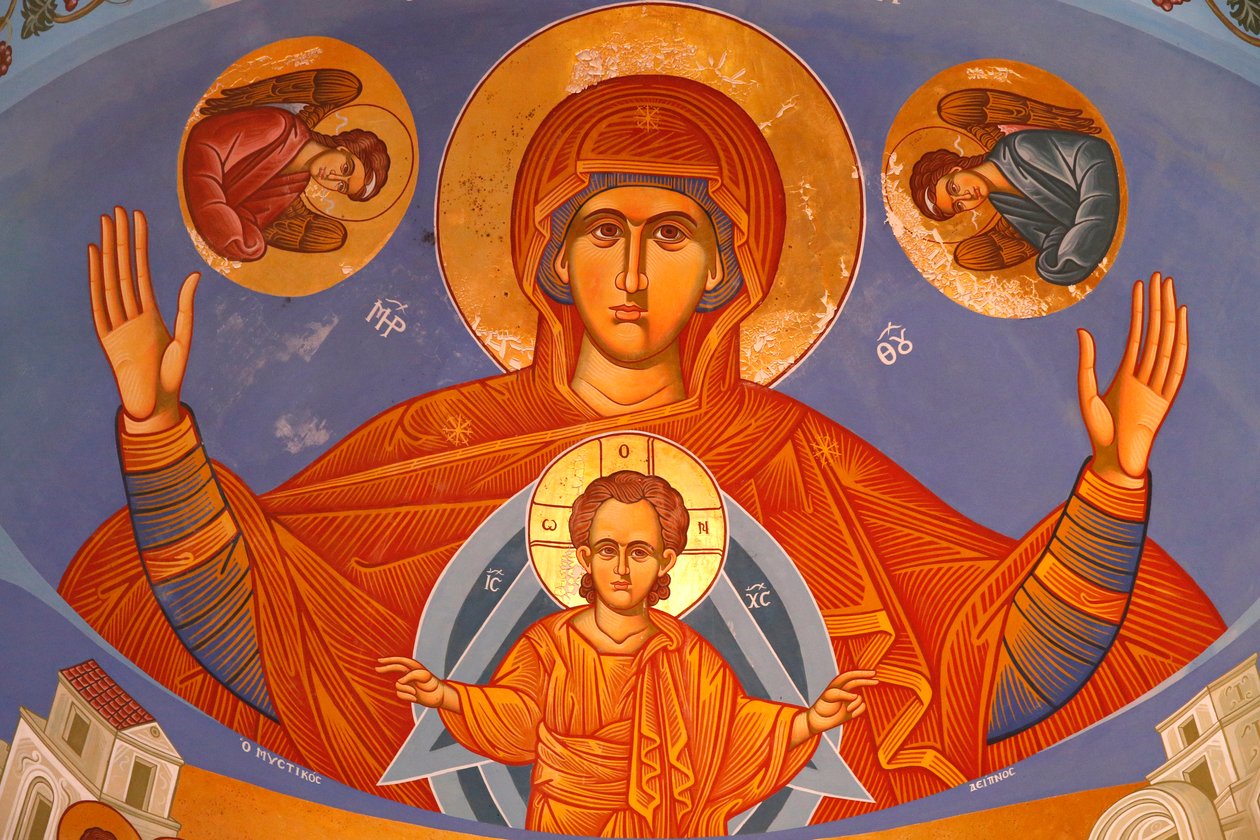 Pedoulas Ortodoks kilisesinde Chancel tavan freski. Bakire ve Çocuk, 20150510, Pedoulas, Kıbrıs by Unbekannt