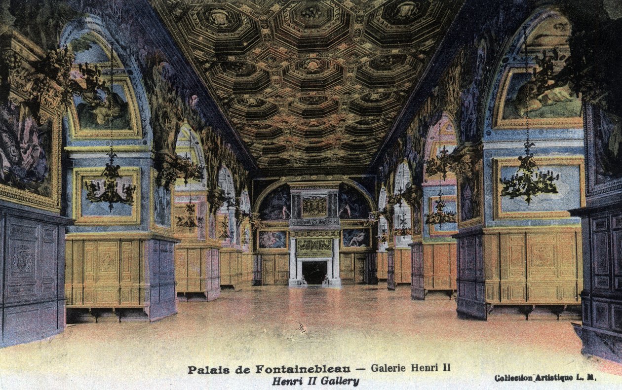 Chateau de Fontainebleau: galeri Henri II - Kartpostal 19. yüzyılın sonu ve 20. yüzyılın başı by William M. Timlin