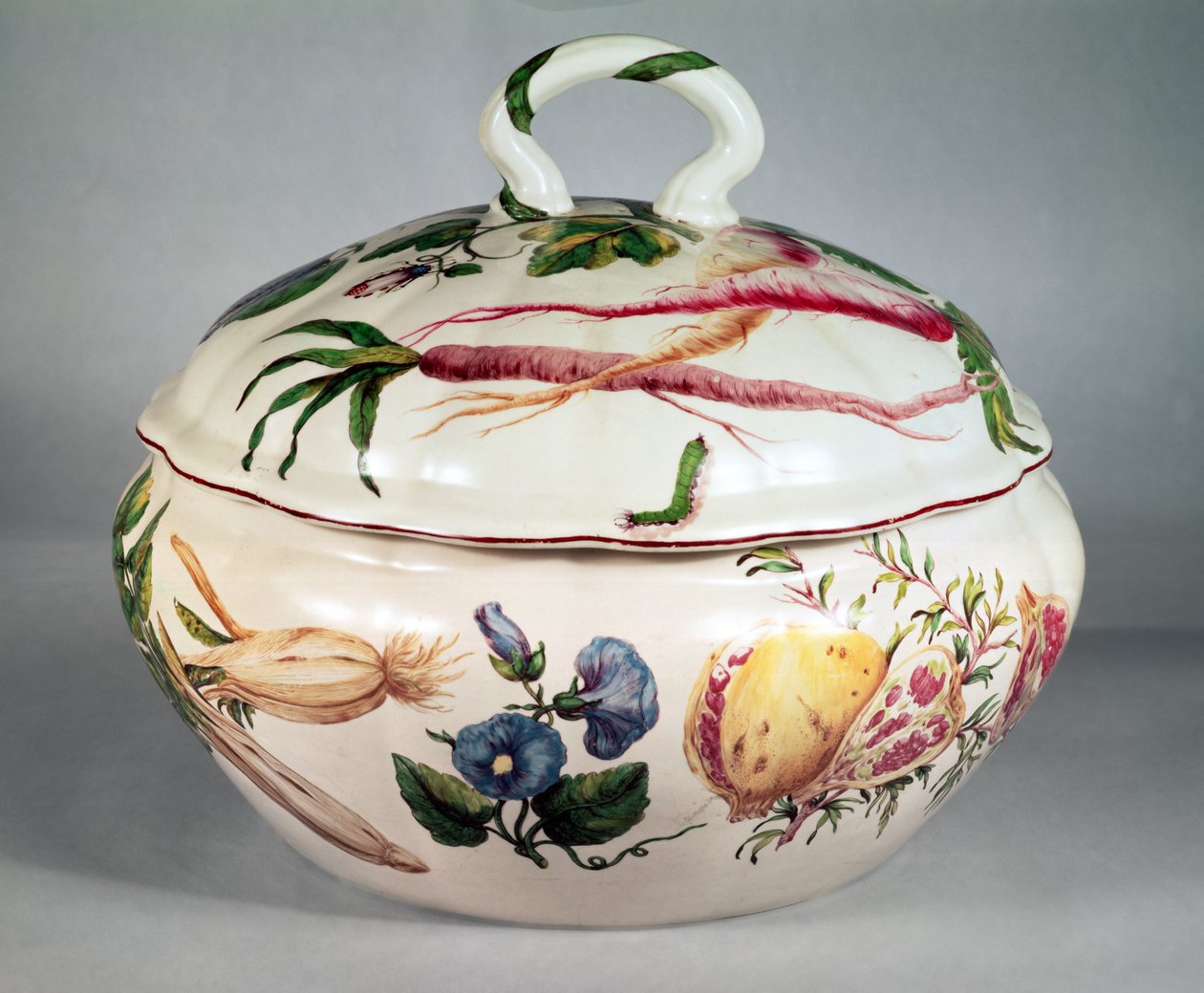 Botanik süslemeli Chelsea çorba kasesi, c.1753-57 (porselen) (kapak için bkz. 105489) by Unbekannt