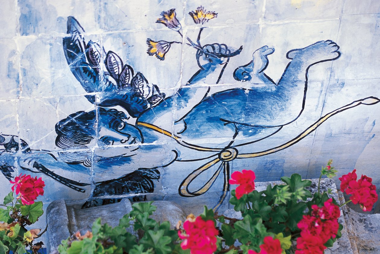 Cherub, azulejos fayans, Fronteira Markizleri Sarayı, Lizbon, Portekiz, Detay by Benjamin Baud