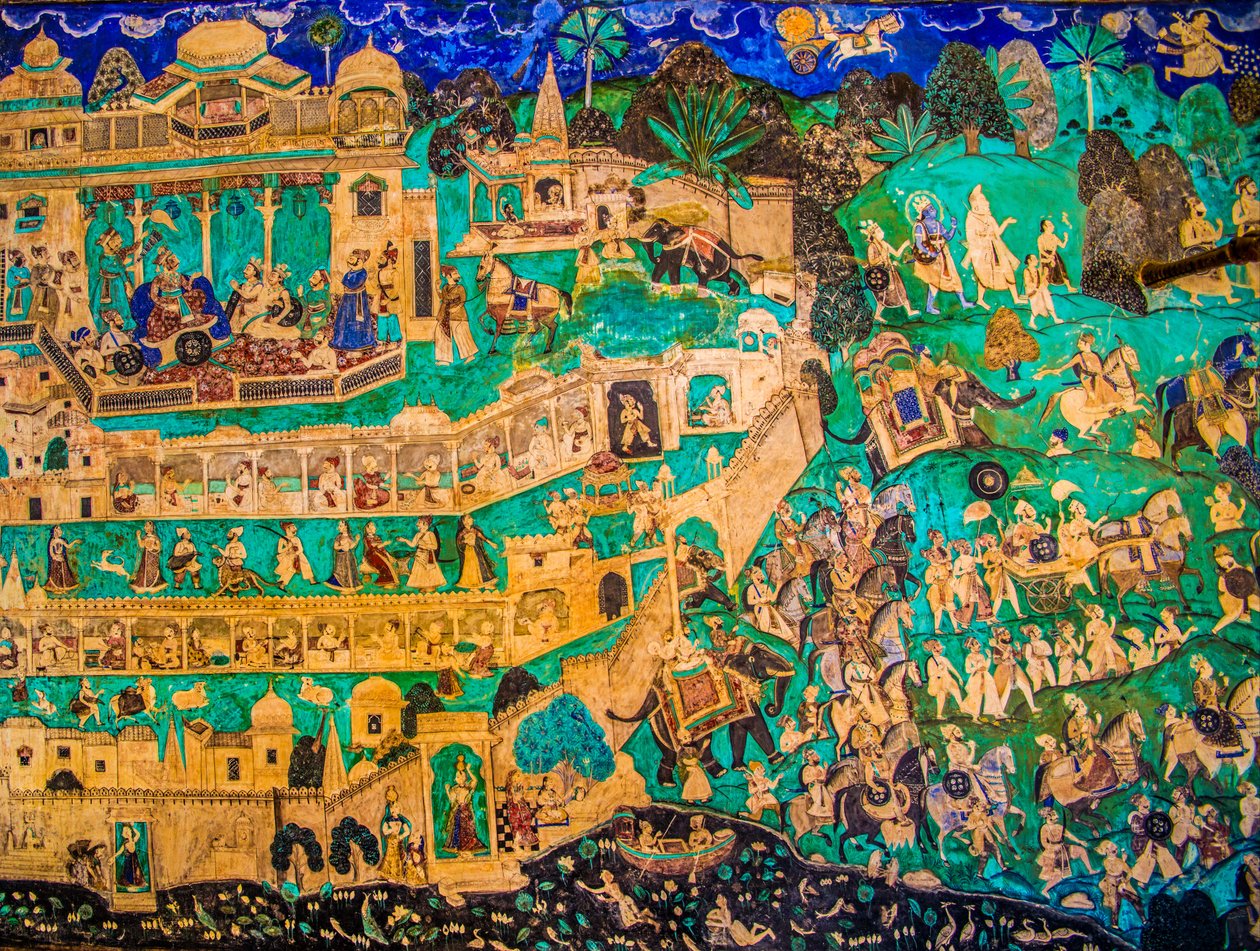 Virtüöz ince tablolarla Chittra Shala avlusu, Taragarh Kalesi, Bundi, Bundi, Rajasthan, Hindistan, Asya (fotoğraf) by Unbekannter Künstler