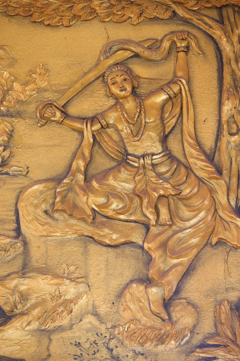 Chua Thiep Uzun budist pagodası. Büyük Tonsure: Buda kılıcıyla saçını keser. Sonra prensinin kıyafetlerini bir dilenci cübbesi için değiştirdi. Sonra aydınlanma arayışına başladı Thay Ninh. Vietnam by Unbekannt