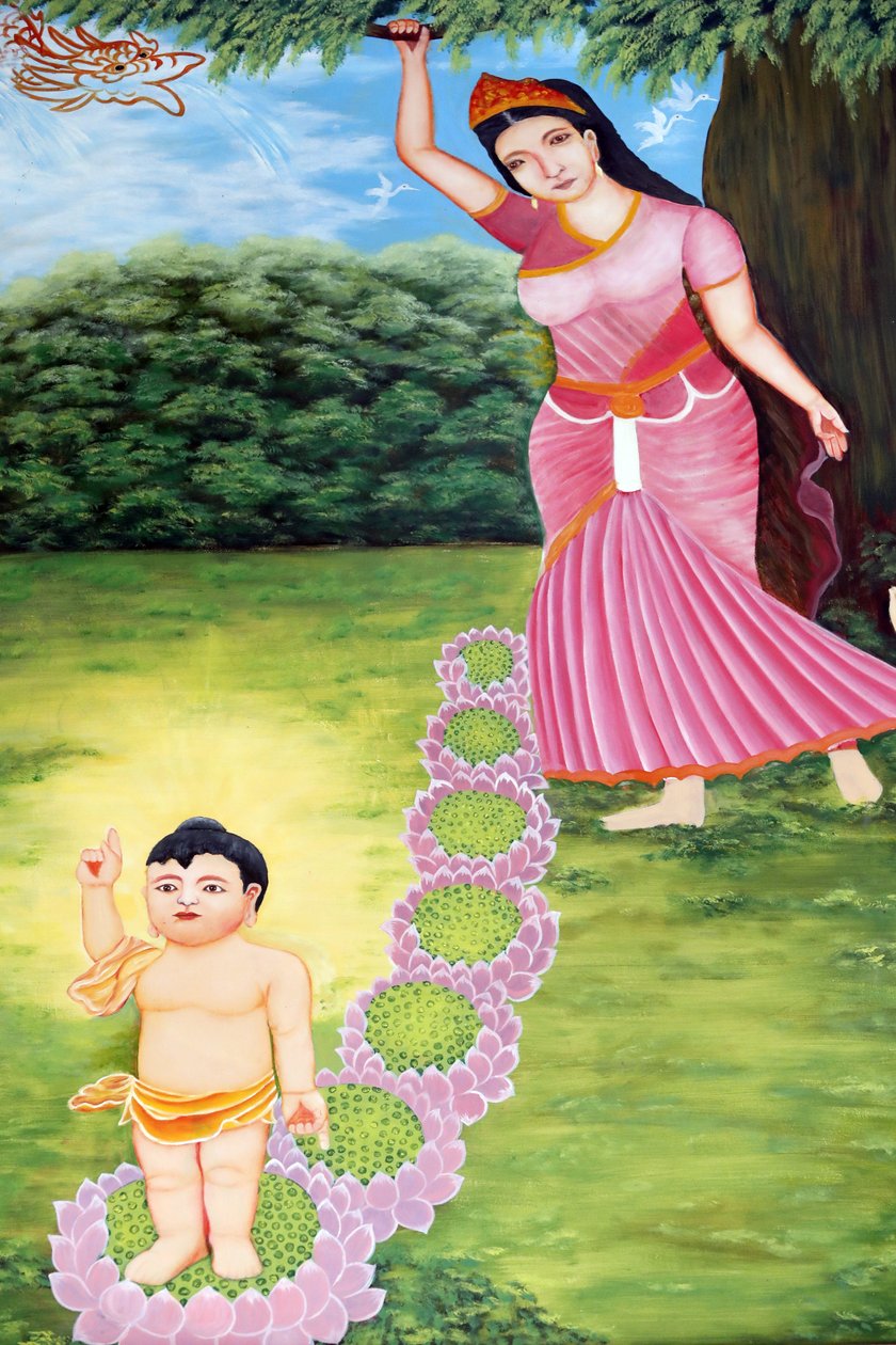 Chua Tu Quang Budist tapınağı. Prens Siddhartha Gautama, Buda bir çocuk olarak. Çocuğun tamamen uyanık doğduğu söylenir. Konuşabiliyordu ve annesine tüm insanlığı acılardan kurtarmaya geldiğini söyledi. Vung Tau. Vietnam. by Unbekannt