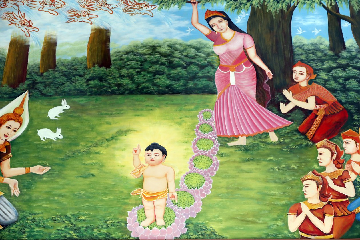Chua Tu Quang Budist tapınağı. Prens Siddhartha Gautama, Buda bir çocuk olarak. Çocuğun tamamen uyanık doğduğu söylenir. Konuşabiliyordu ve annesine tüm insanlığı acılardan kurtarmaya geldiğini söyledi. Vung Tau. Vietnam. by Unbekannt