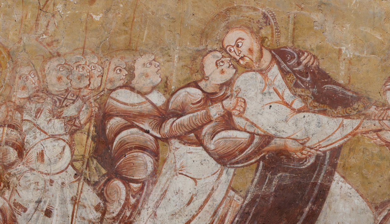 Kilise (Église Saint-Martin). İç mekan. Duvar resimleri (fresk). Koronun kuzey duvarı. Detay. İsa