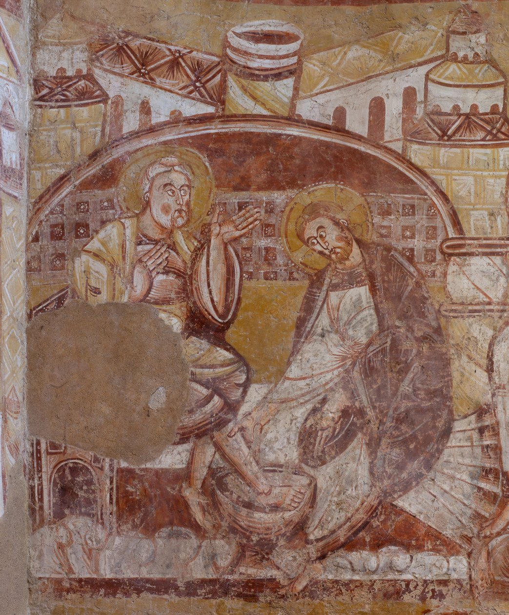 Kilise (Église Saint-Martin). İç mekan. Duvar resimleri (fresk). Koronun kuzey duvarı. Detay. ayak yıkama. 12. yüzyıl. by Unbekannt