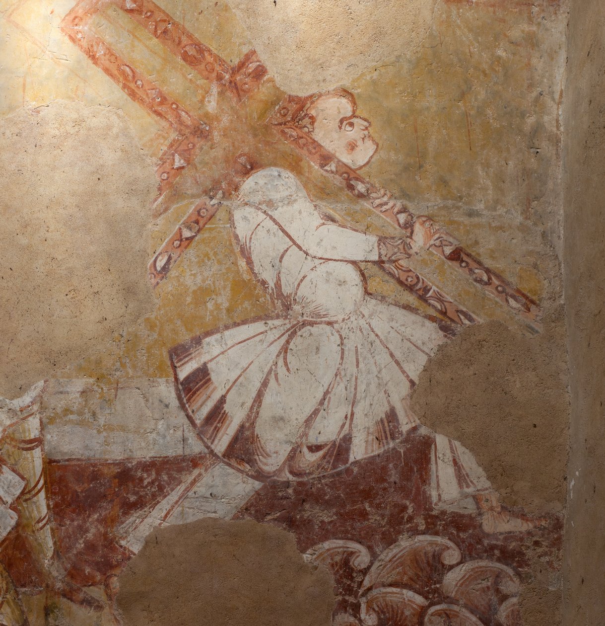 Kilise (Église Saint-Martin). İç mekan. Duvar resimleri (fresk). Koronun kuzey duvarı. Detay. Kireneli Simon haçı taşıyor. 12. yüzyıl. by Unbekannt