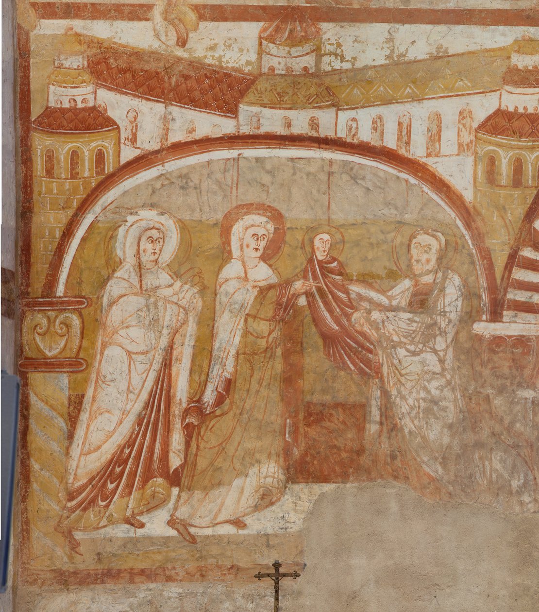 Kilise (Église Saint-Martin). İç mekan. Duvar resimleri (fresk). Nefin batı duvarı. Detay. Tapınakta sunum. 12. yüzyıl. by Unbekannt