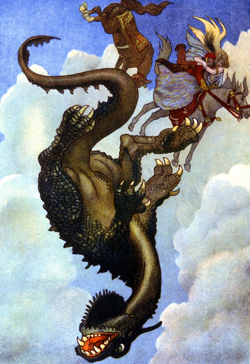 Bir ejderhayla savaşan çift, 1910 civarı (illüstrasyon) by Unbekannter Künstler