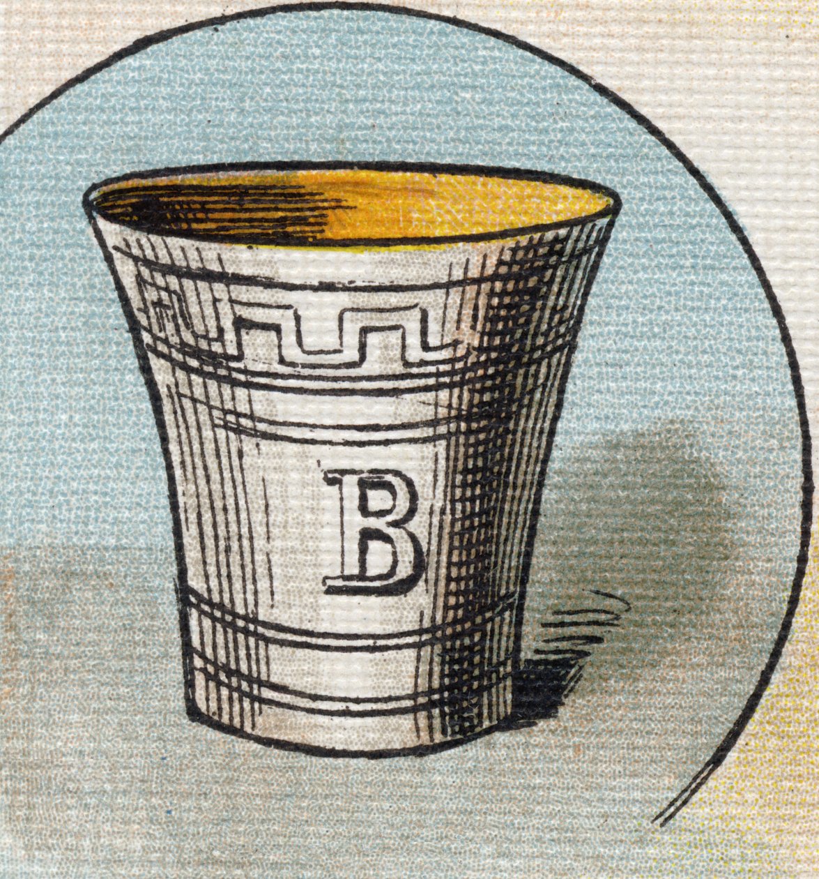 Fincan . "Alphabet de ma petite fille" gravürü. Bernardin-Bechet ve Fils, kitapçı-yayıncılar, Paris, 1895 civarı. Tuval üzerine kırılmaz albüm. Bibliotheque des Bebes. 12 sayfa. Bir okuma yöntemi ve açıklayıcı bir abecedary içeren albüm. karartma: 29, by Unbekannt
