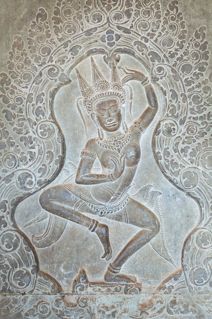 Dış batı duvarında dans eden Apsara kabartması, Angkor Wat, Kamboçya (fotoğraf) by Unbekannter Künstler