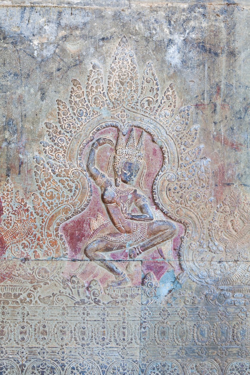 Dış batı duvarında dans eden Apsara kabartması, Angkor Wat, Kamboçya (fotoğraf) by Unbekannter Künstler