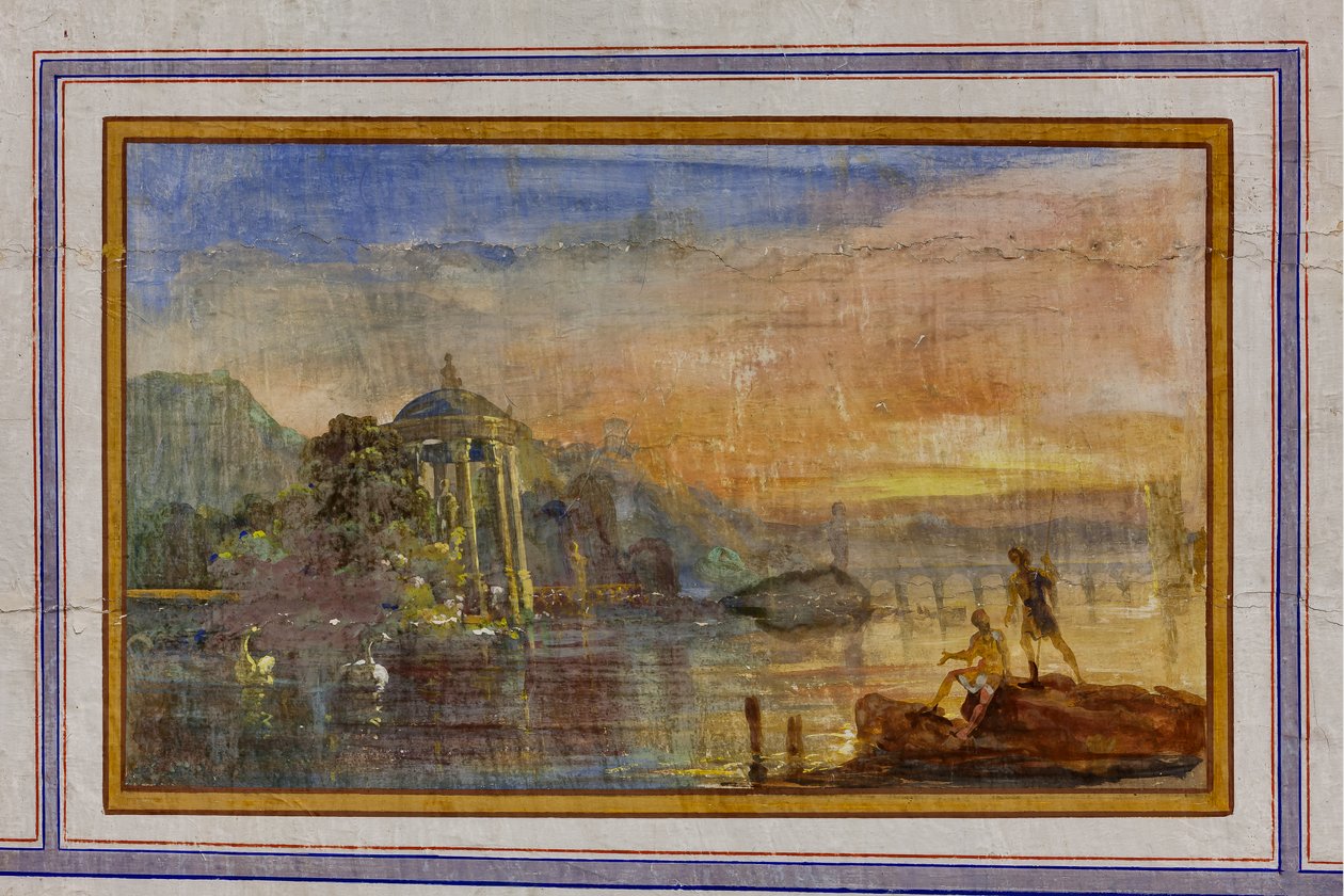 Bir manzarayı betimleyen dekorasyon detayı, Kırmızı Oda, Kraliyet Dairesi, Kraliyet Sarayı veya Palazzo dei Normanni (Normanların Sarayı), Palermo, Sicilya, İtalya (fotoğraf) by Unbekannter Künstler