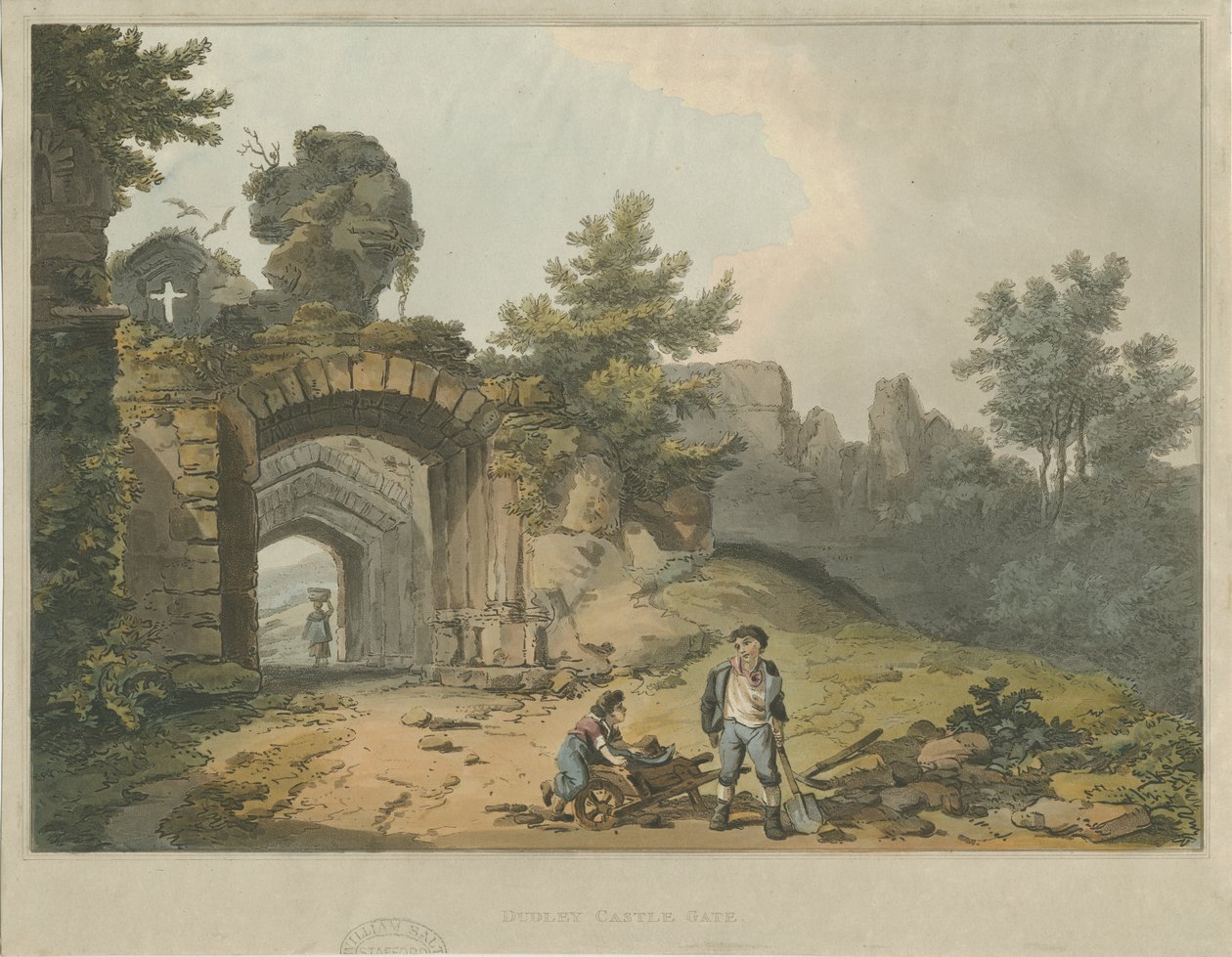 Dudley Castle - The Keep: renkli aquatint gravür ve [?19th Century] by Unbekannt